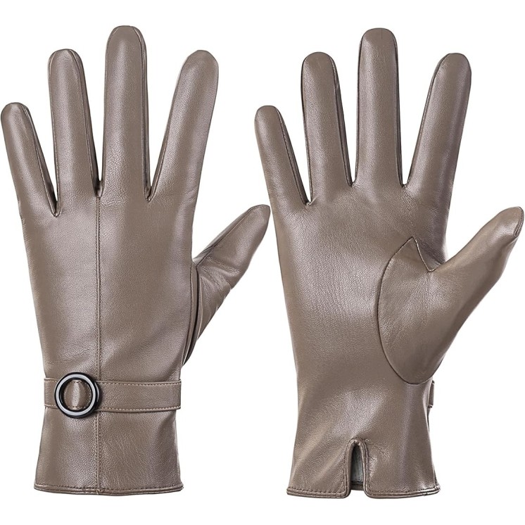 WinterHaven Tan Lined Touchscreen Gloves with Buckle Strap