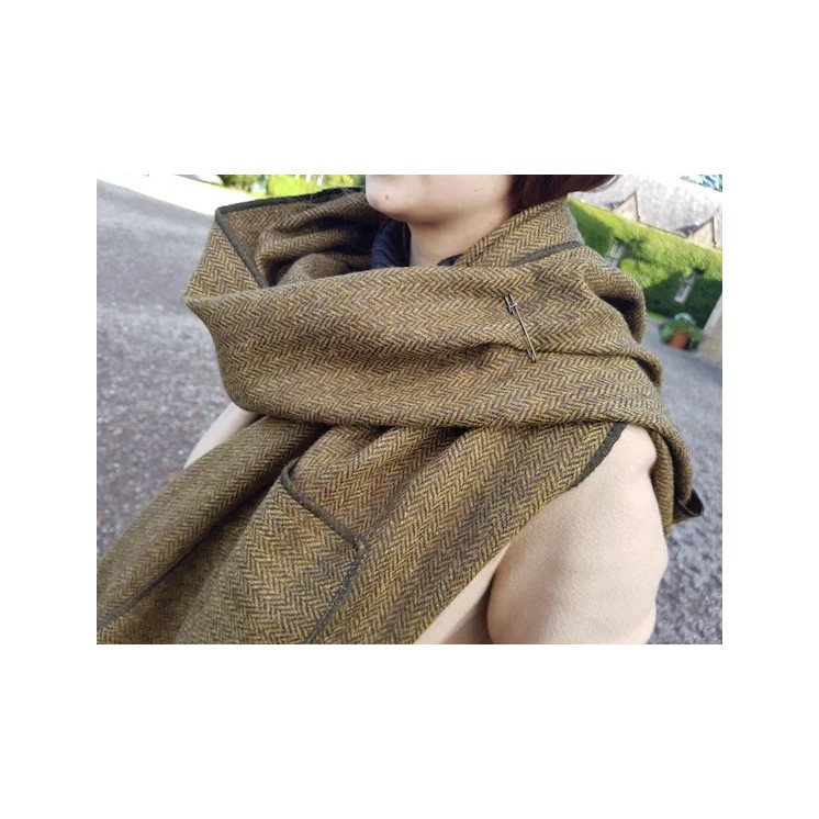 SnowCouture Bronze Herringbone Tartan Scarf with Sequin Detail