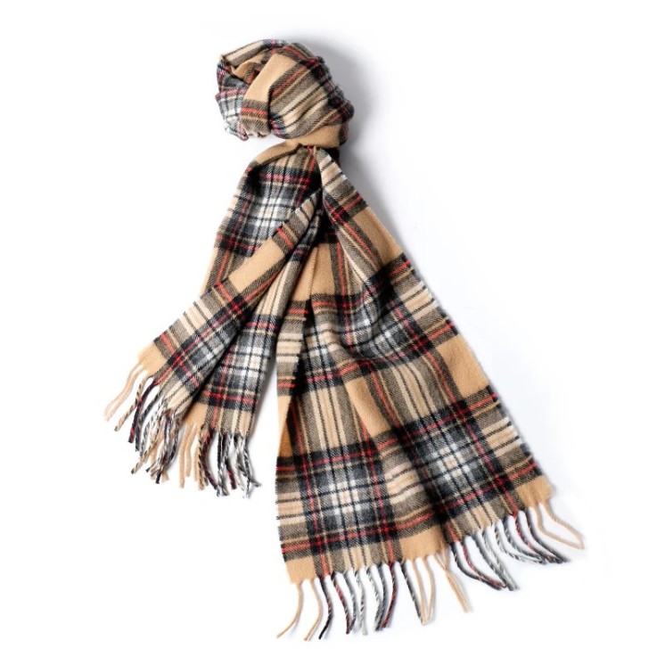 ChillStyle Camel Tartan Snood with Ribbed Texture