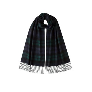 SnowCouture Charcoal Black Tartan Tartan Scarf with Embroidery
