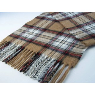 CozyNorth Camel Tartan Knitted Scarf with Sequin Detail