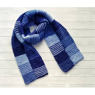 FrostLine Denim Blue Solid Knitted Scarf with Printed Pattern