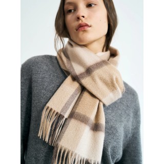 FrostLine Coffee Brown Plaid Knitted Scarf with Printed Pattern