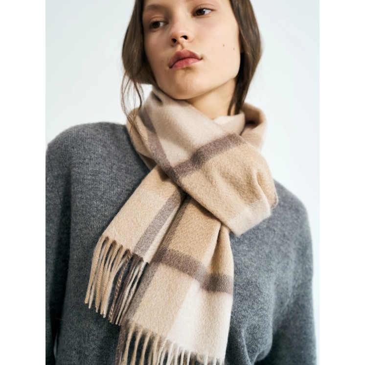 FrostLine Coffee Brown Plaid Knitted Scarf with Printed Pattern
